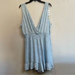 Blue and White Floral Print Romper